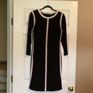 Sleek black and white dress.